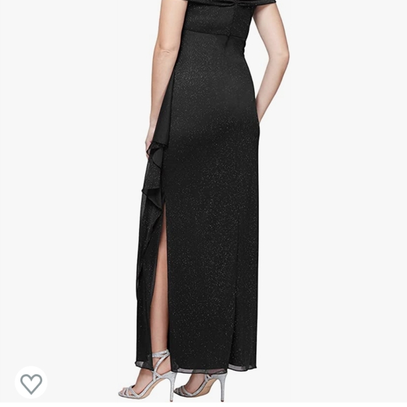 Women's Cold Shoulder Black Glitter Evening Gown Size 6Petite - Picture 6 of 16